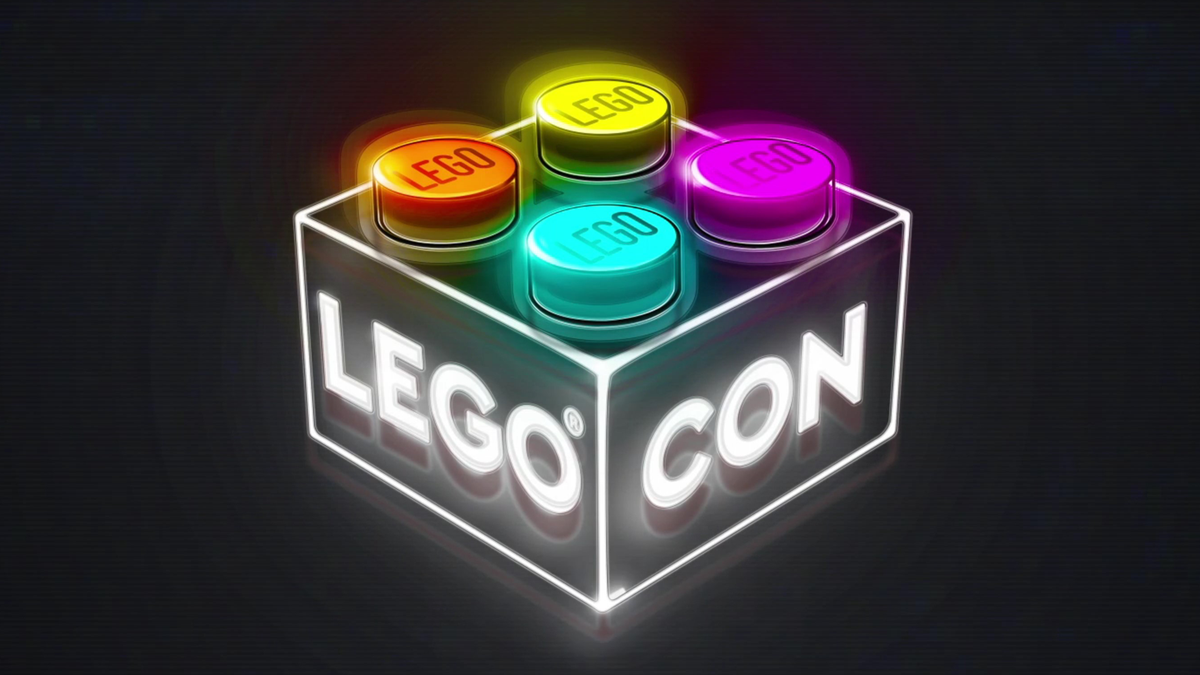 logo LEGO CON con mattoncino al neon