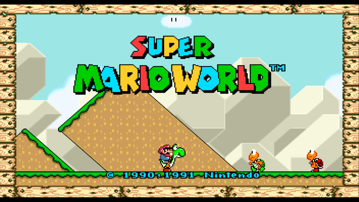 Schermata del titolo del gioco Super Mario World Widescreen