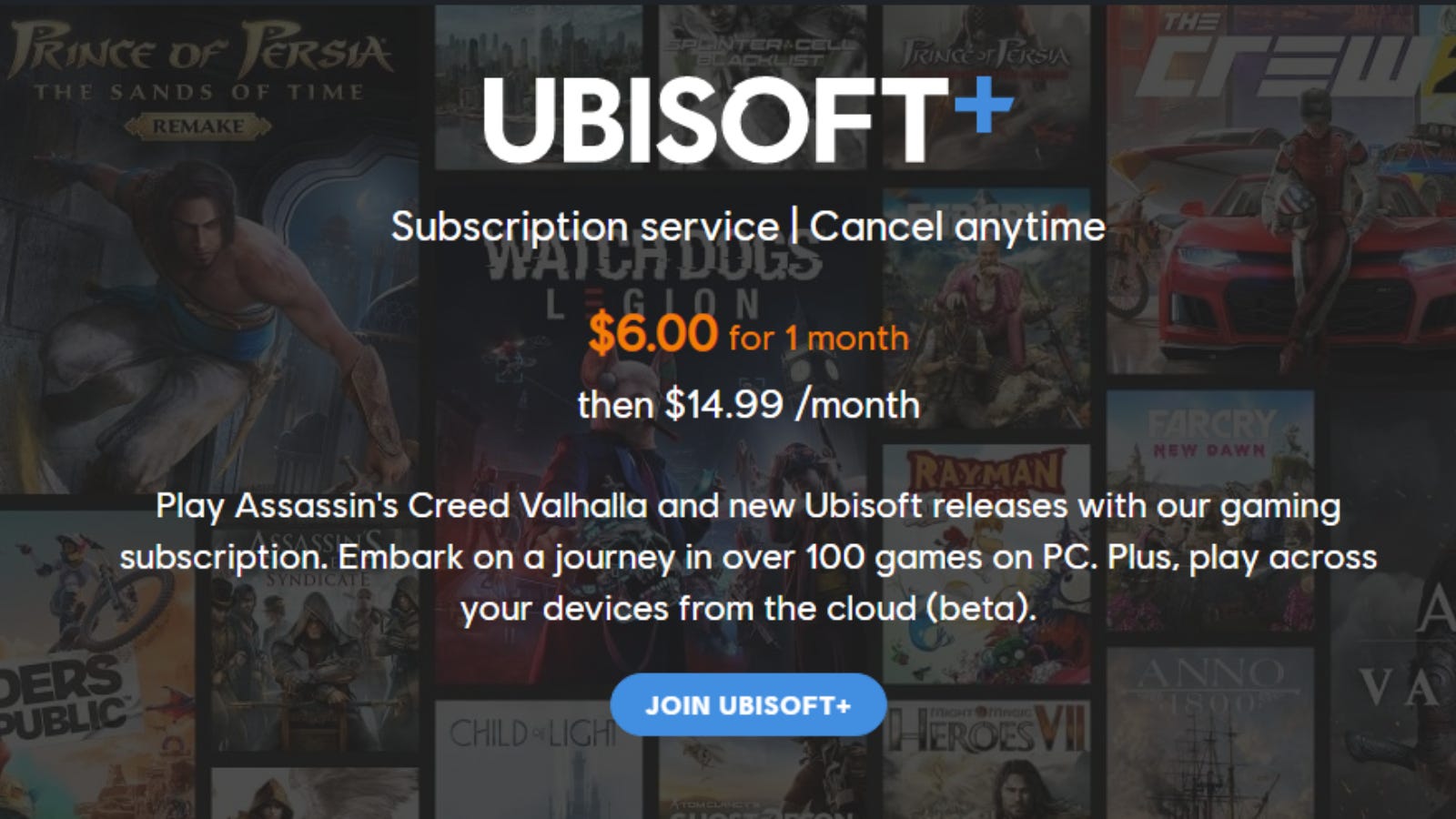 Pagina iniziale di Ubisoft+