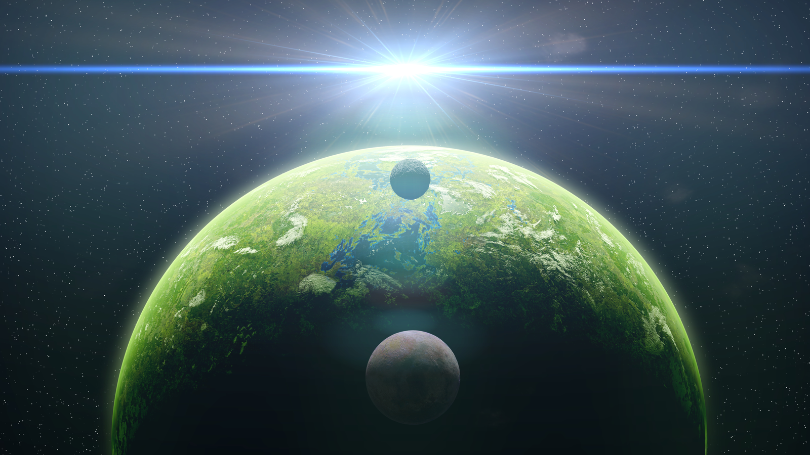 Sunrise over esoplanet around a bright star
