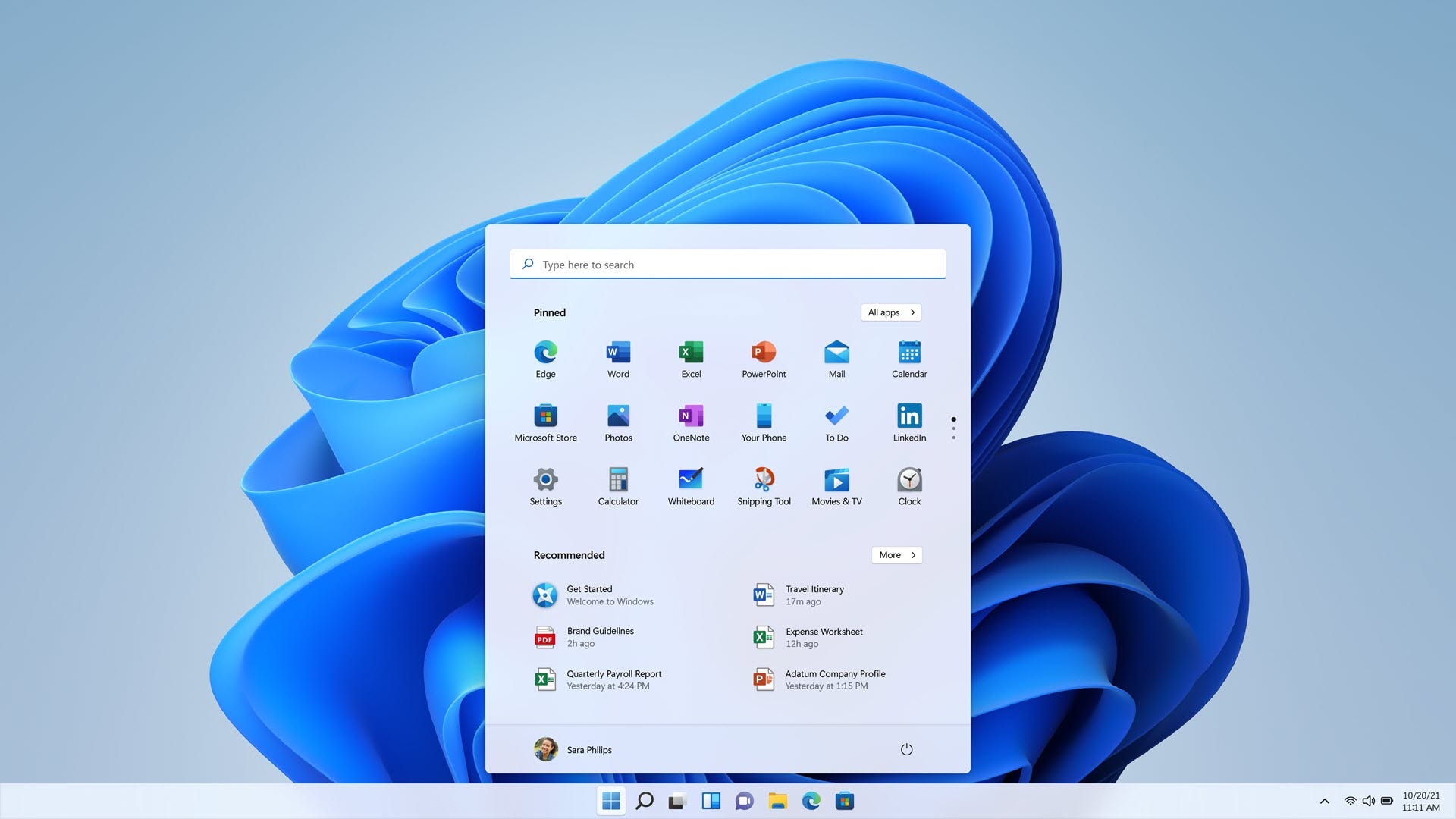 Interfaccia utente di Windows 11.