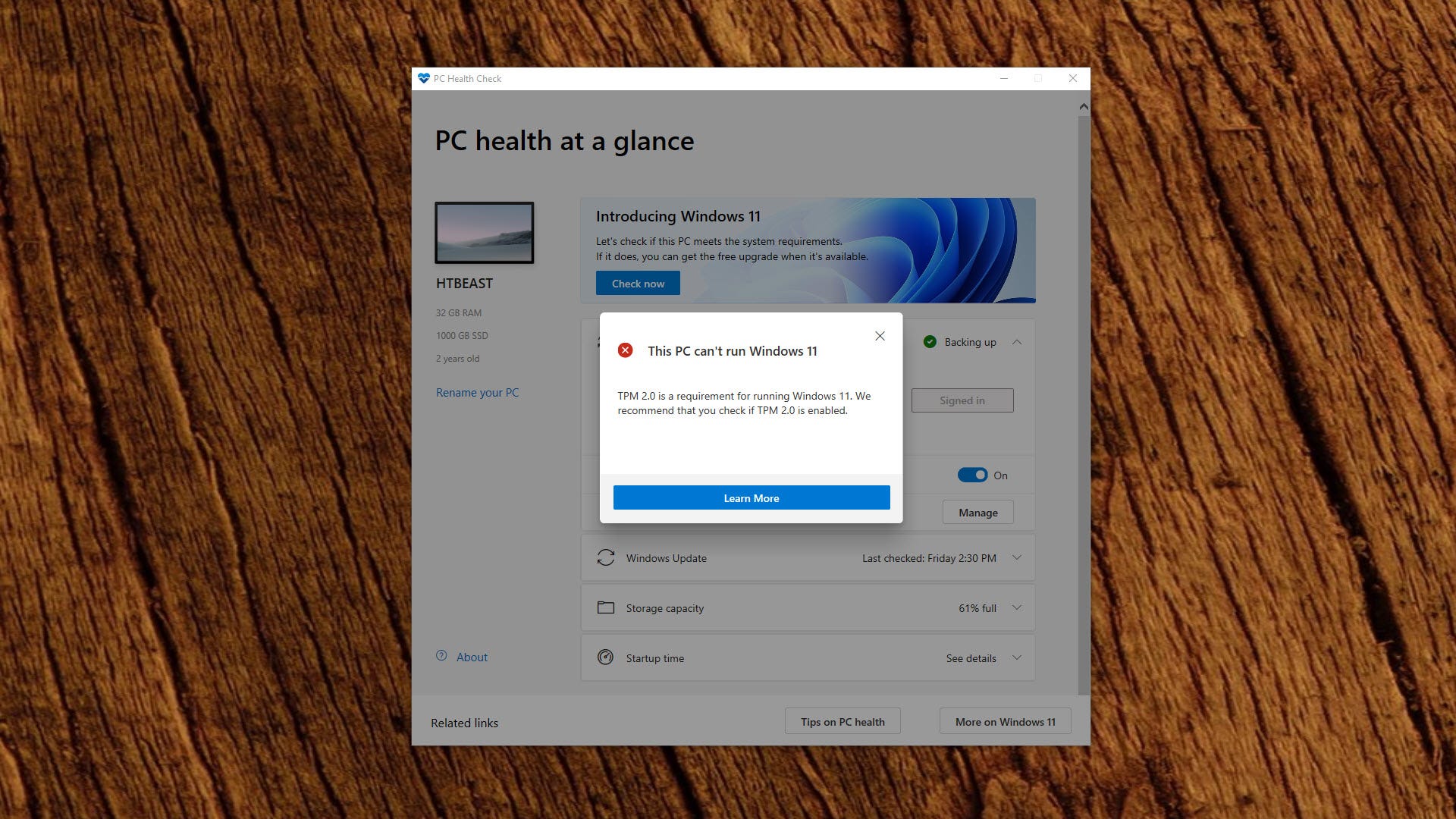 Un programma per la salute del PC affermando che il PC non può eseguire Windows 11