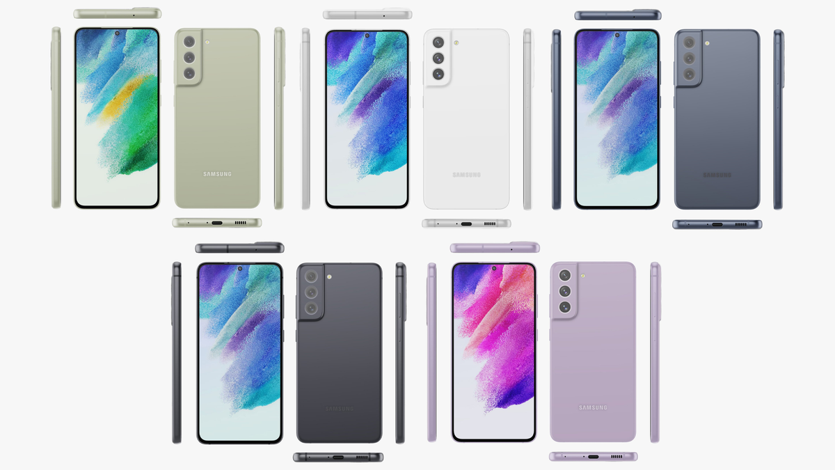 Il Galaxy S21 FE in cinque colori diversi.