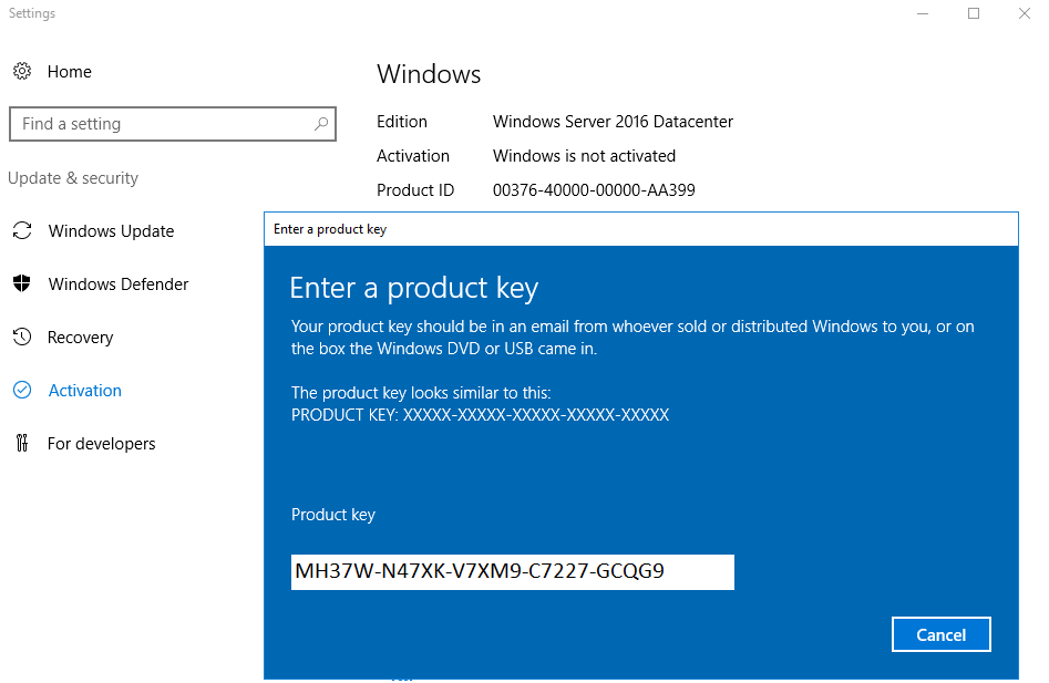 Chiave prodotto Windows Server 2016 gratuito