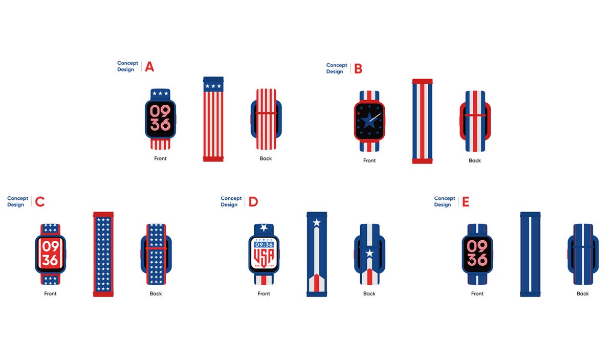 Diversi stili di orologi con vari temi che ricordano la bandiera americana.