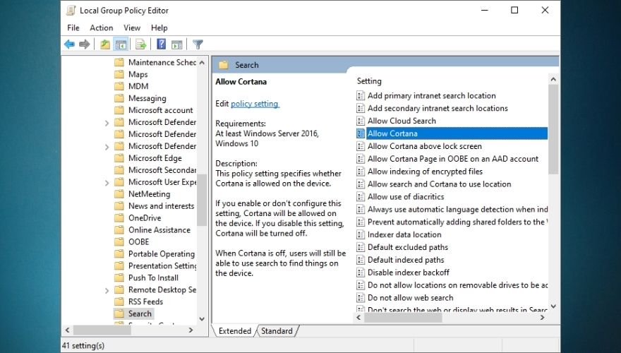 Disable Cortana