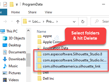 ファイルエクスプローラープログラムデータ3つのSilhoutteStudioフォルダーを選択削除最小（1）