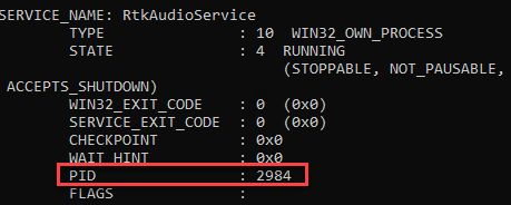 コマンドプロンプト（admin）サービス名でコマンドを実行メモPidを入力