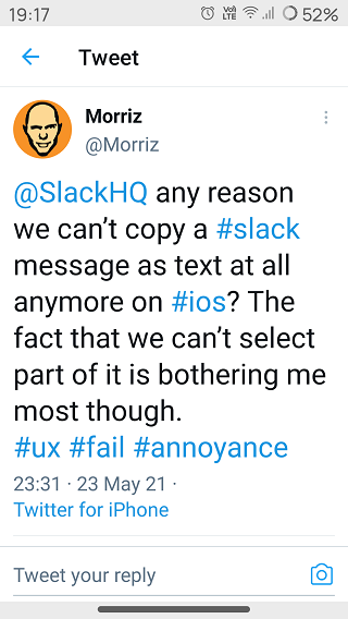 Slack-iOS-app-Cut-Copy-options-in-empty-message-input-field