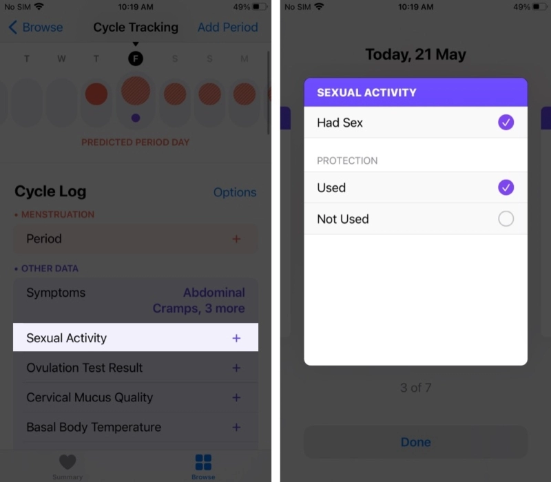 Log sexual activity on iPhone