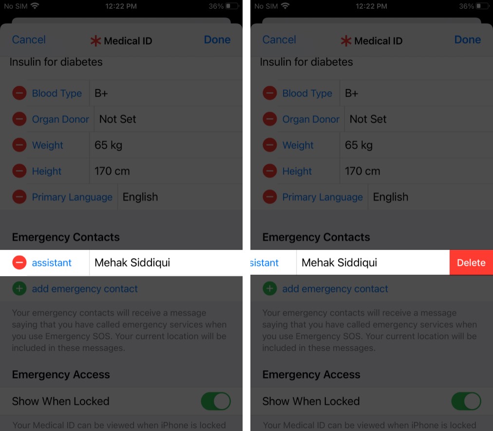 iPhoneで緊急連絡先を削除する