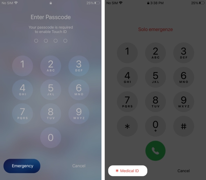 iPhoneのロック画面で医療IDを開く