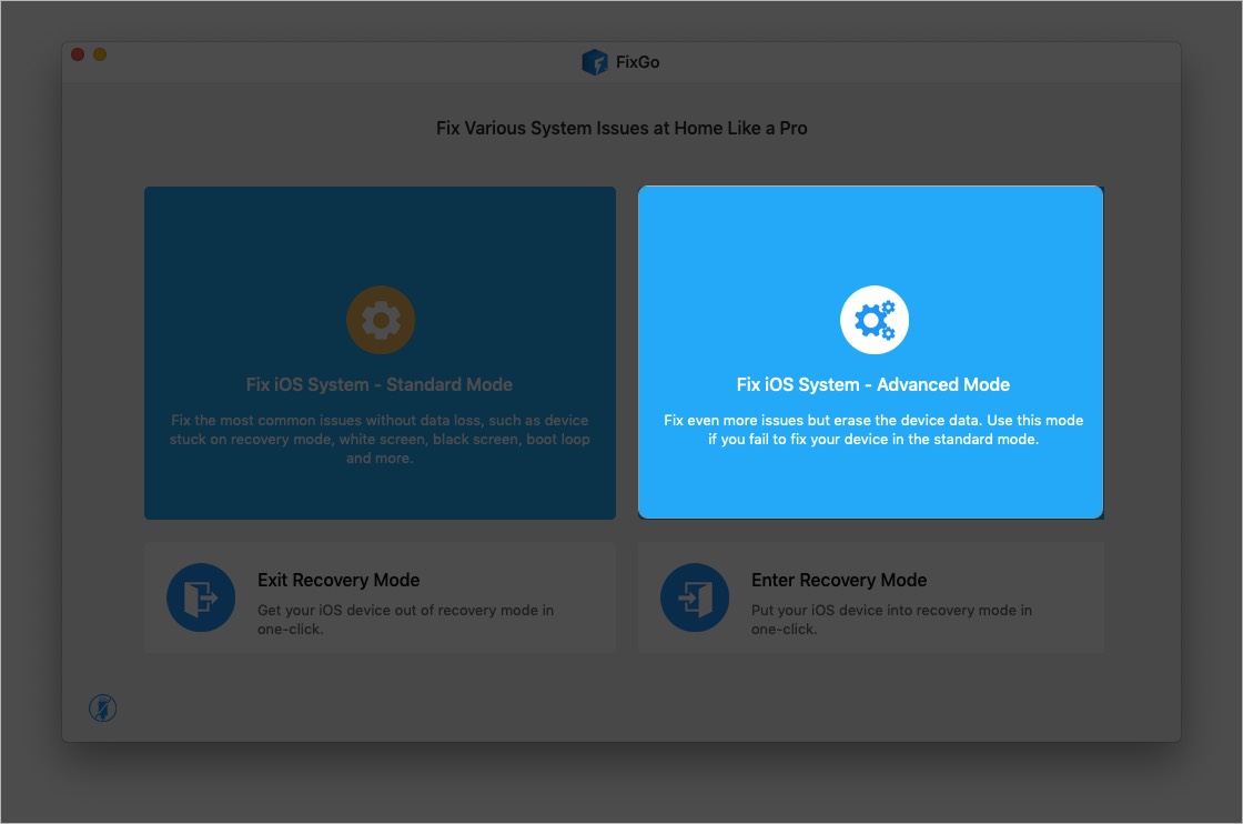 Click Fix iOS System Advanced Mode