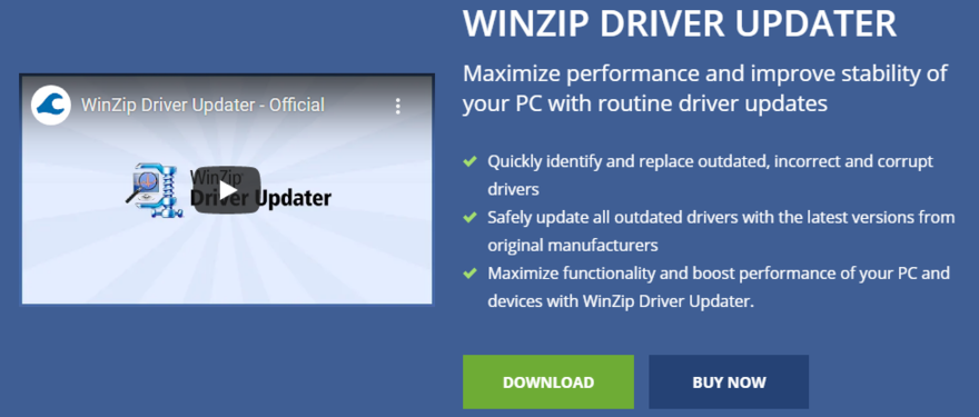 WinZip Driver Updater のホームページ