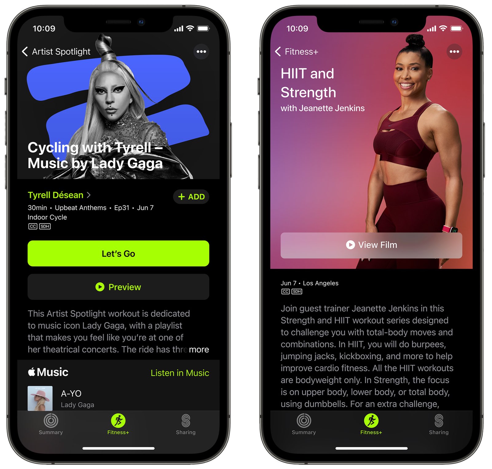 iPhone上のAppleFitness +のArtistSpotlight機能を示すプロモーショングラフィック