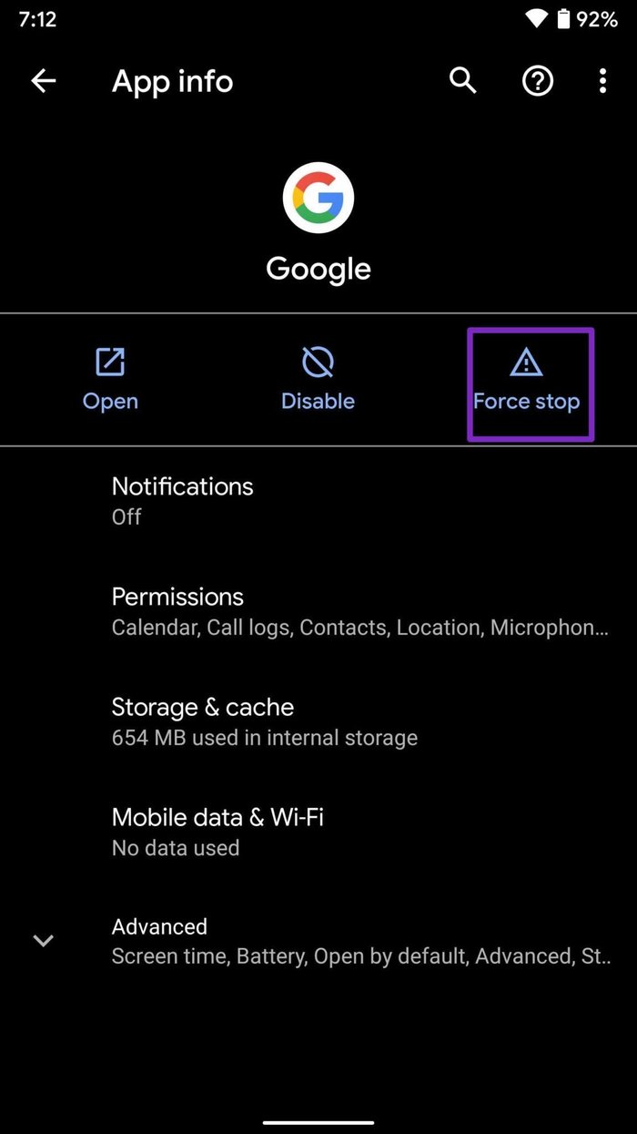 Googleアプリを強制停止