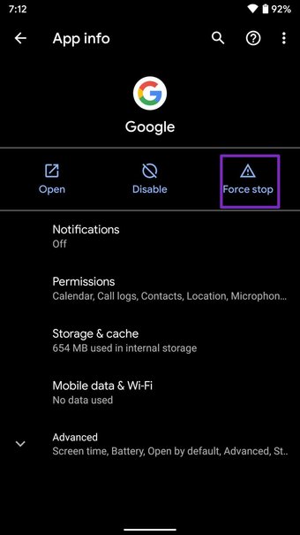 Force stop google app