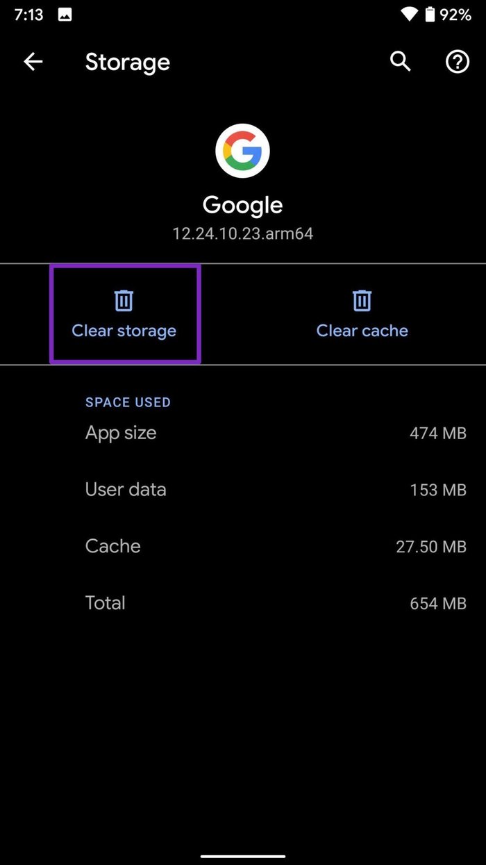 「Googleアプリのストレージをクリアする」