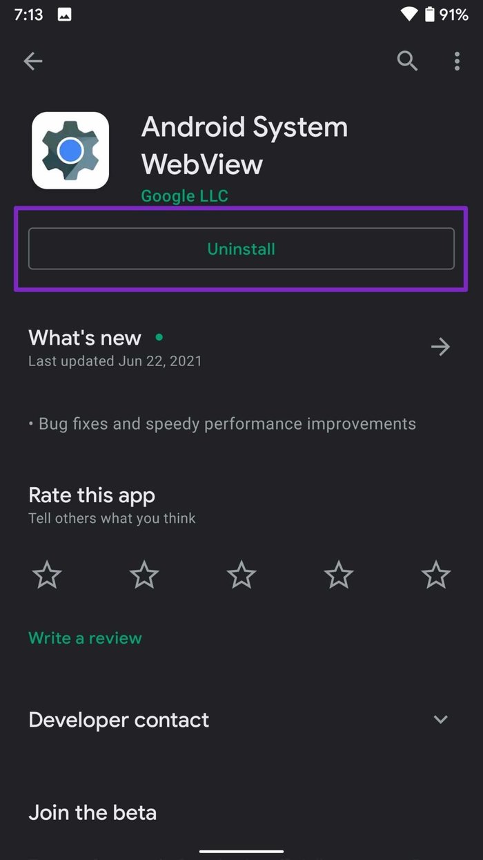 Reinstall android system webview