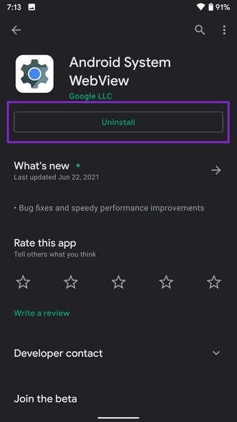 Reinstall android system webview