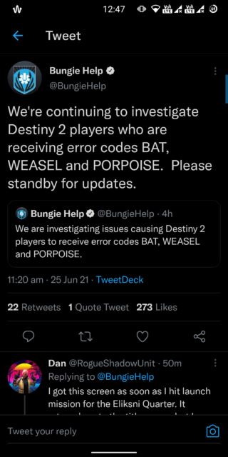 Destiny 2サーバーのエラーコードbat Weasel Porpoiseが調査中 Ja Atsit