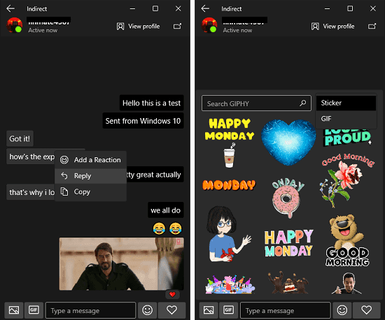 GIFを使用した間接チャット