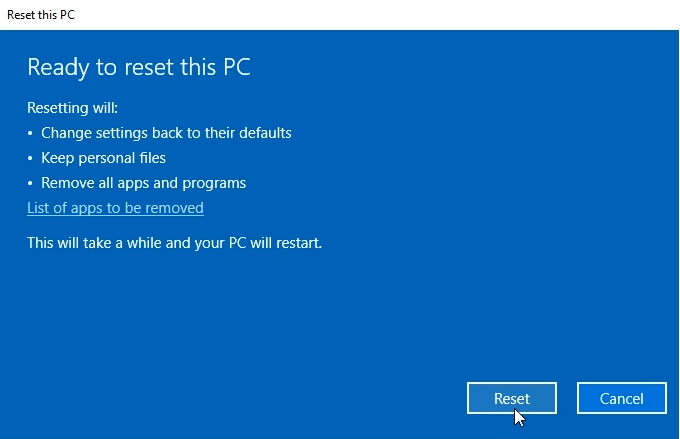 Windows10を工場出荷時にリセットする方法