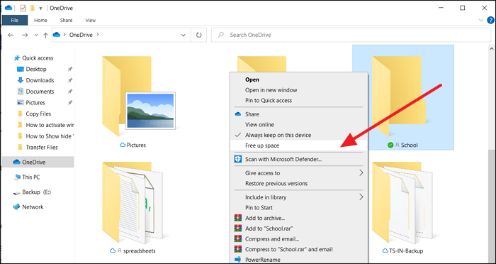 free up space OneDrive