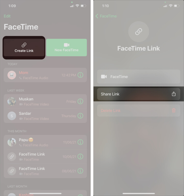 FaceTime呼び出しのリンクを作成する