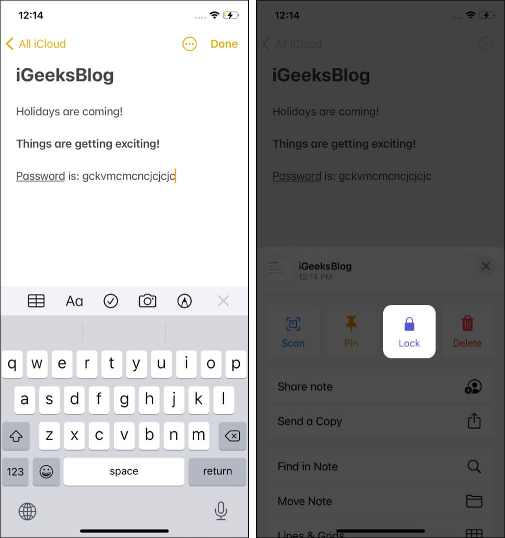 iPhoneのパスワードでメモをロッ​​クする