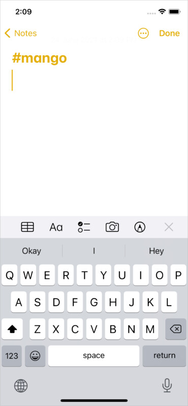タグを使用するiOS15ノートアプリ