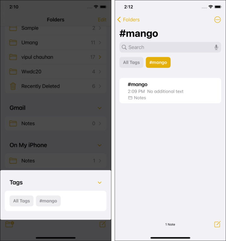 iOS15のNotesアプリのすべてのタグを表示