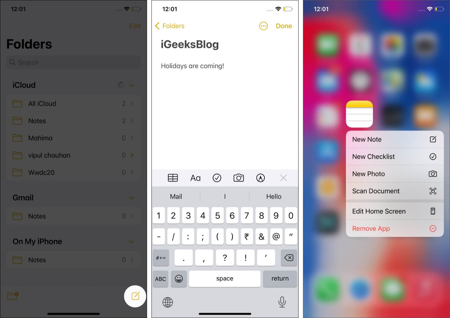 アップルノートアプリで新しいノートを作成する