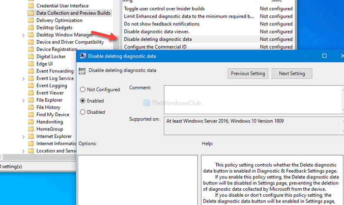 Windows10でユーザーが診断データを削除できるようにする方法または禁止する方法