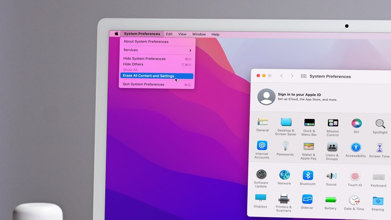 macOSモントレーはすべてのコンテンツと設定を消去します