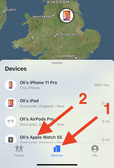 デバイスをタップしてからAppleWatchをタップします