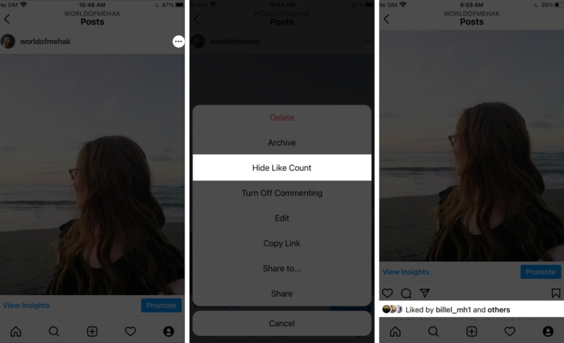 既存の Instagram のいいねの数を非表示にする投稿