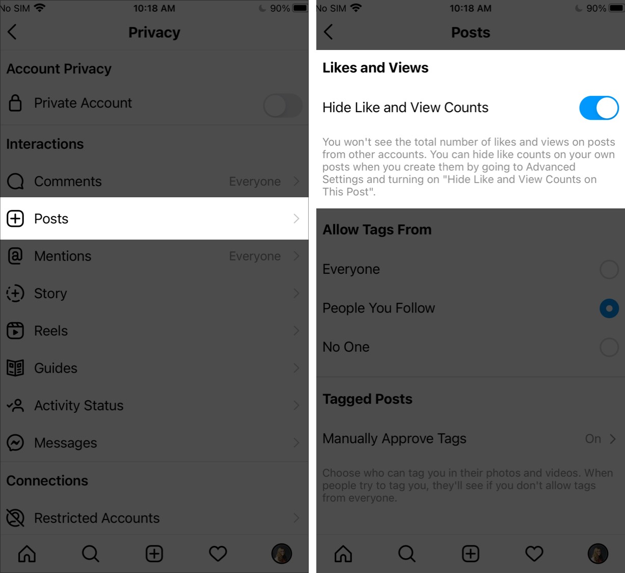 他の人のInstagram投稿のいいねやビューを非表示にする方法