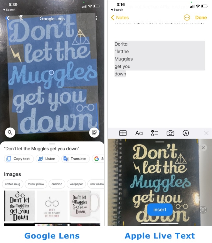 Google Lens vs. Apple Live Text