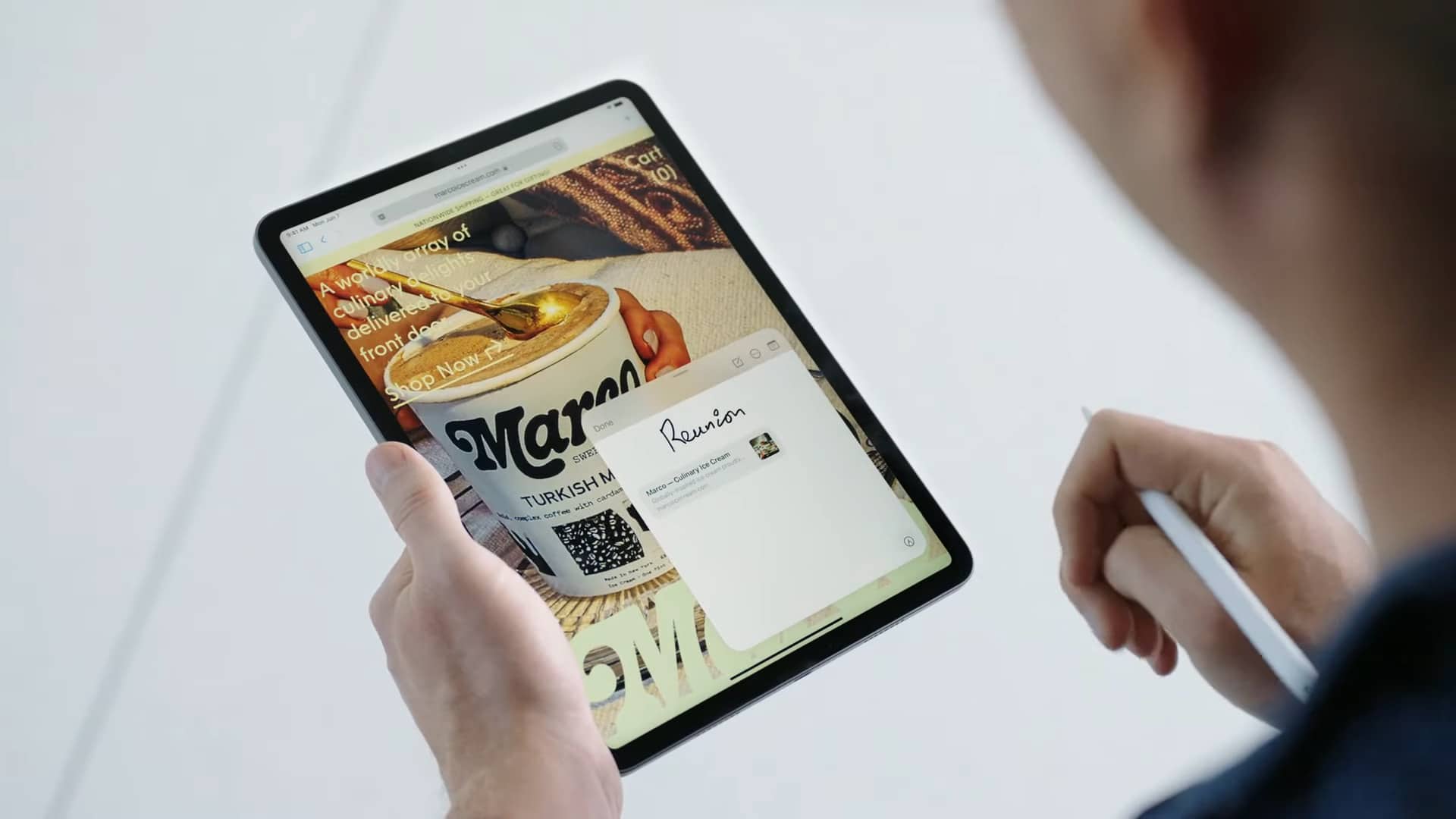 iOS15のSafariでクイックノートを表示するiPad画面