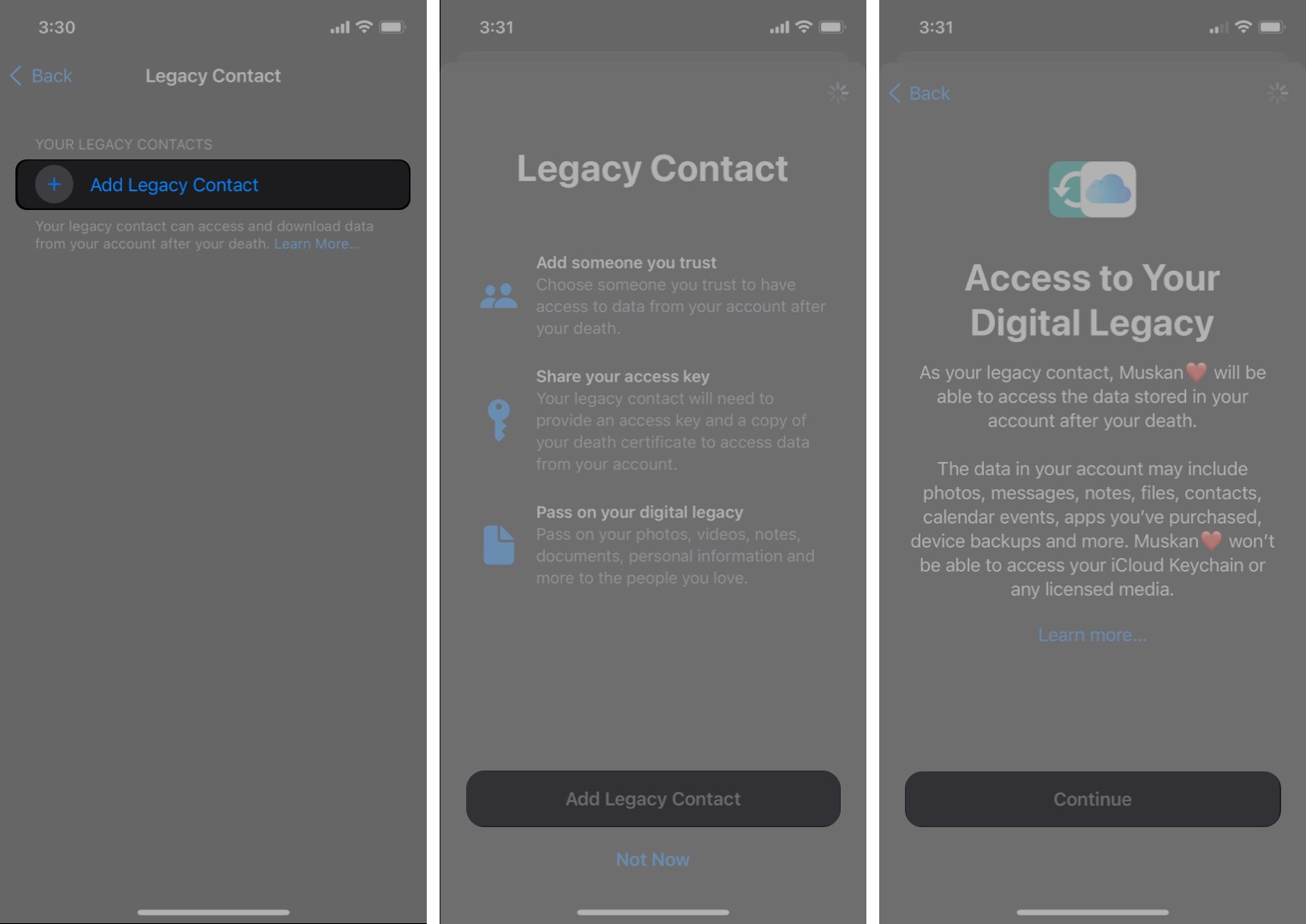 iOS15を実行しているiPhoneにデジタルレガシー連絡先を追加