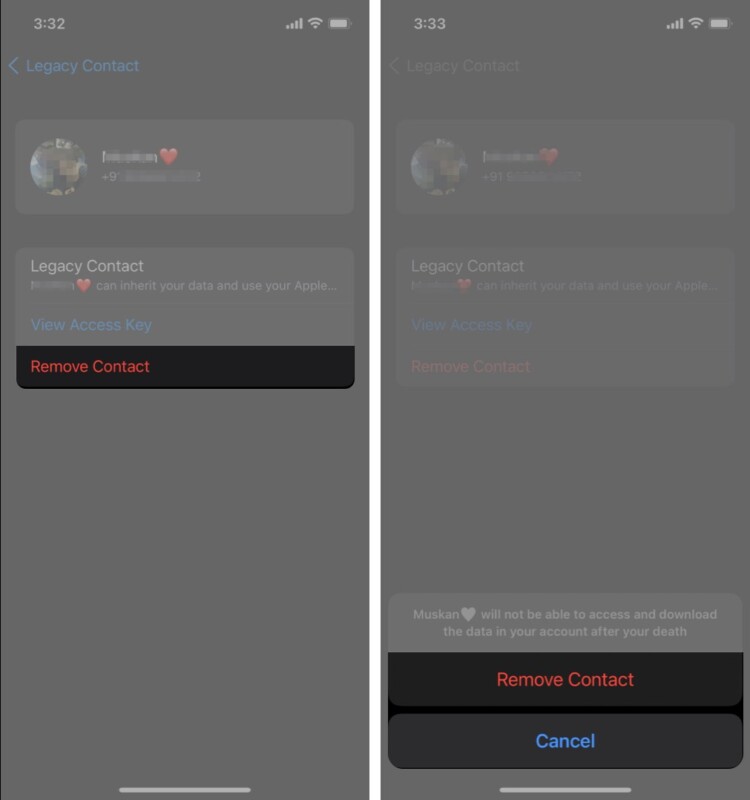 iPhoneのデジタルレガシーから連絡先を削除する