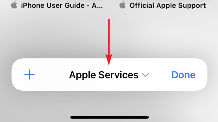 safari のタブ グループ下部バーをタップ