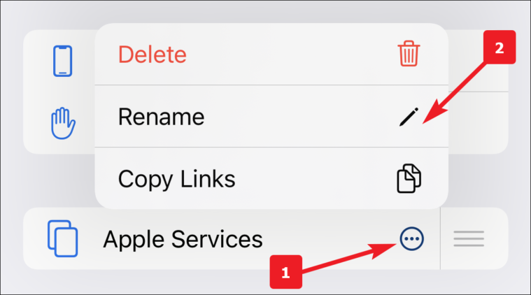 safari のタブ グループの名前を変更するには、名前の変更をクリックしてください