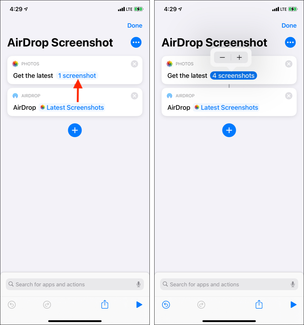 Tap 1 screenshot to change its number
