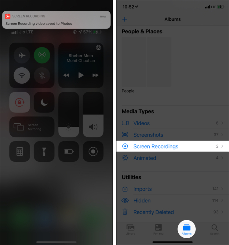 iPhone スクリーン レコーディングの場所