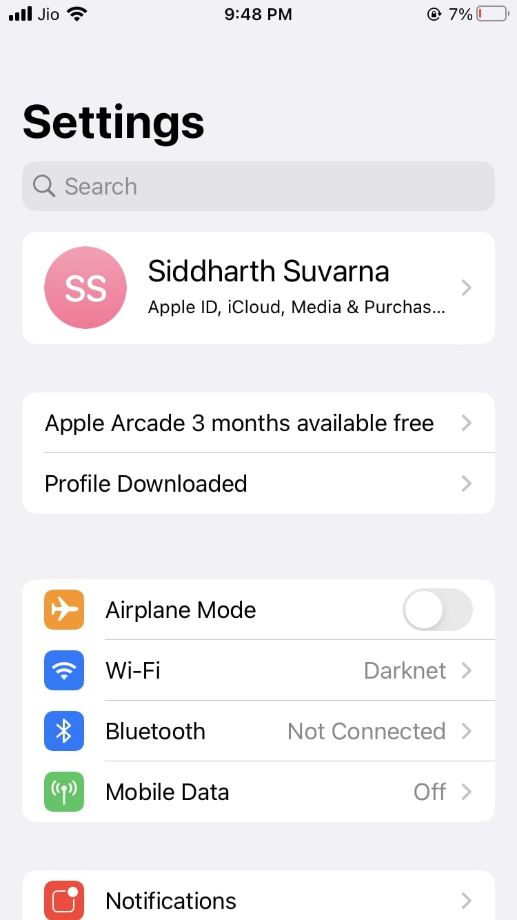 iOS 設定プロファイルのダウンロード