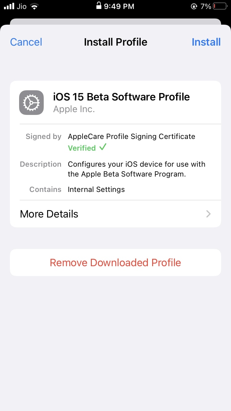 iOS 15 ベータ版プロファイル