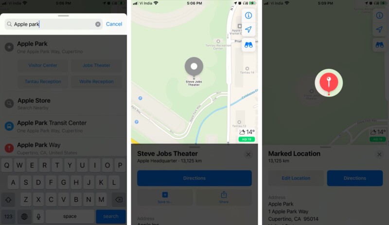 検索バーを使用してAppleMaps上の場所を固定する