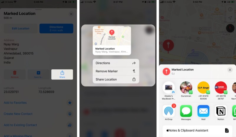 iPhoneのAppleMapsでマークされた場所を共有する
